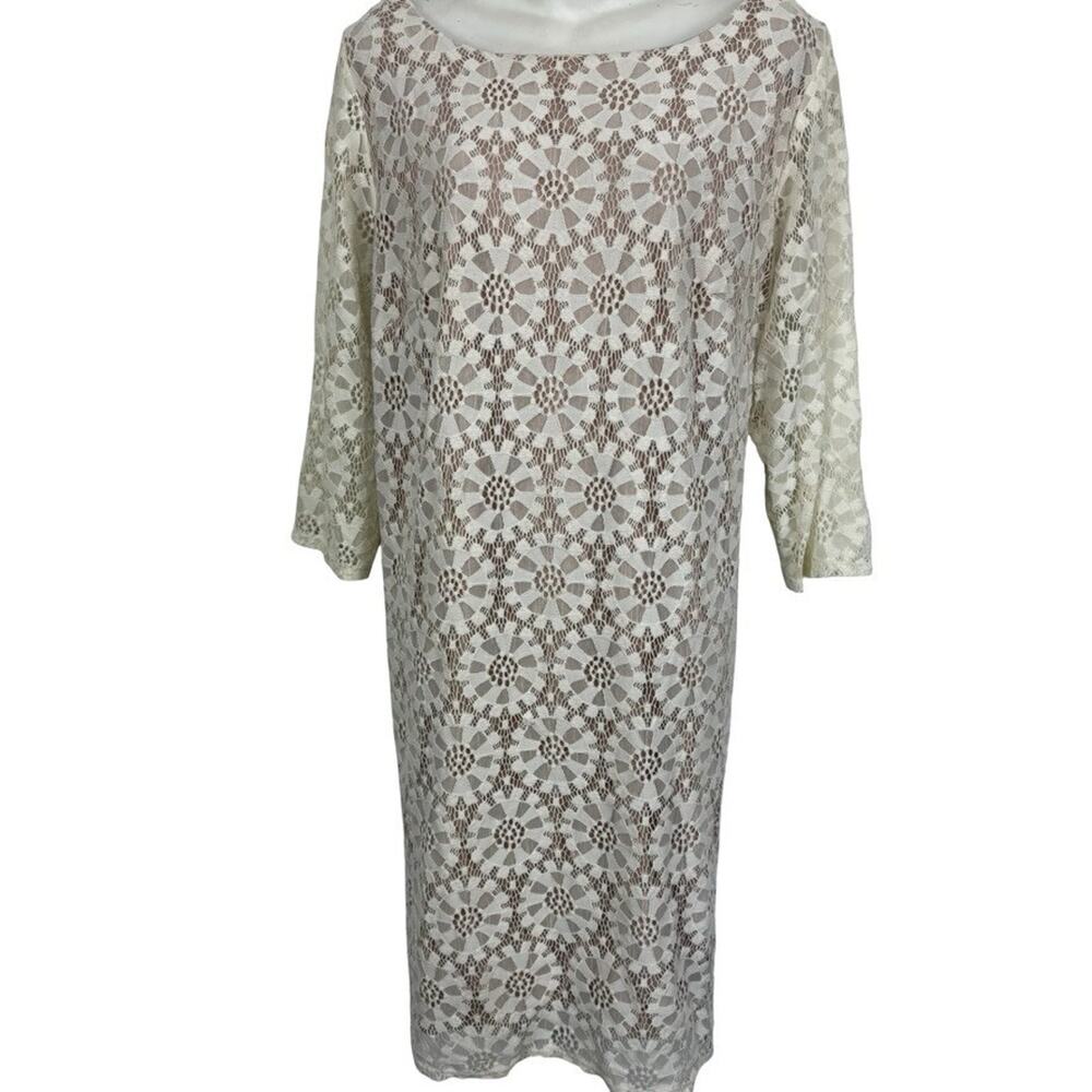 Jessica Howard Womens Ivory Lace Nude Lined Sheer Sleeve Knee Length Dress 18W